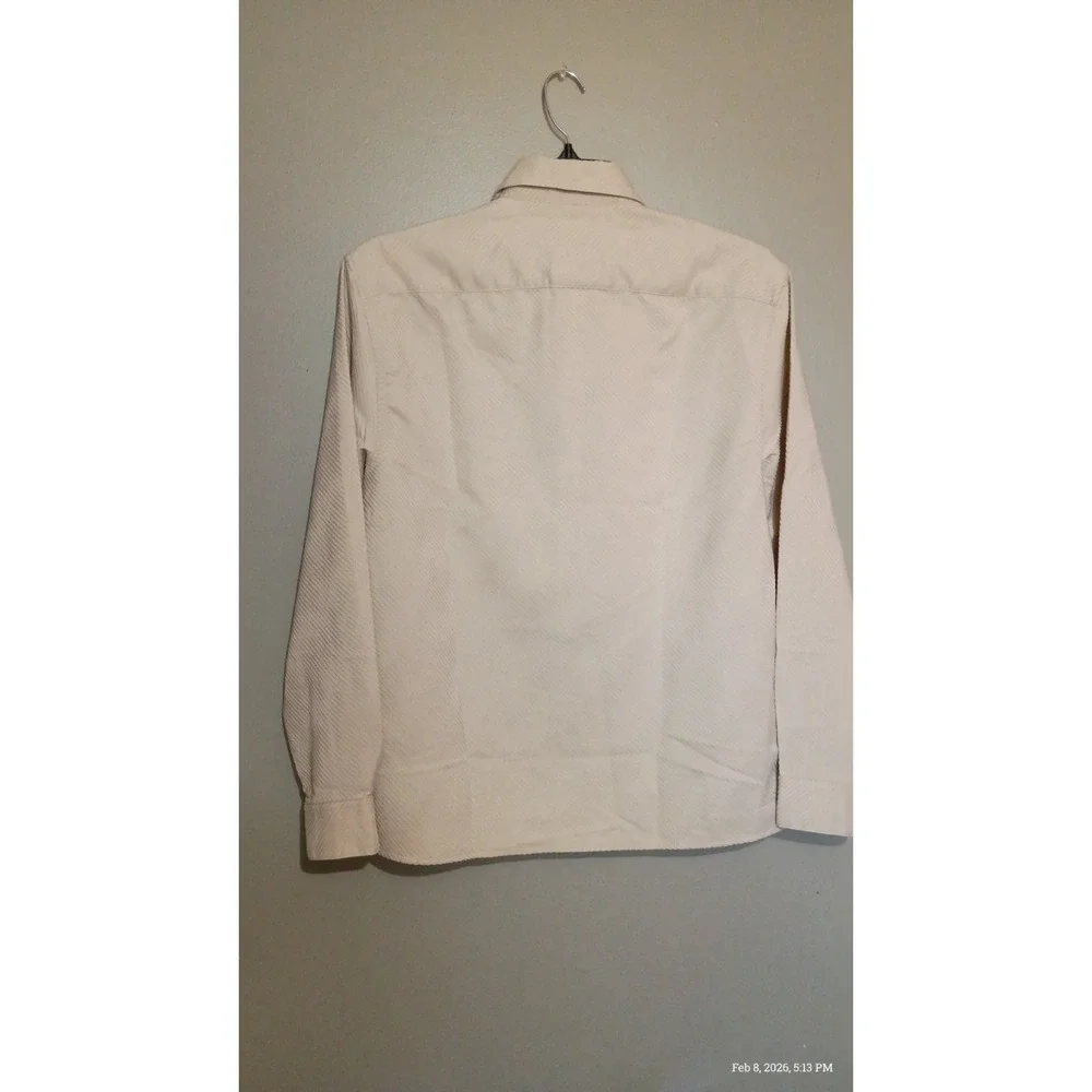 DKNY Men's Geometric Button-Up Shirt Sand Color M Stretch Long Sleeve‎